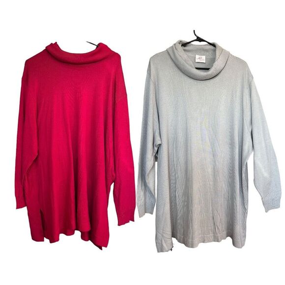 H Peterseim Maxi Turtleneck Sweaters Women Sz. Large Lot of 2 Red Gray Lagenlook - Picture 1 of 10